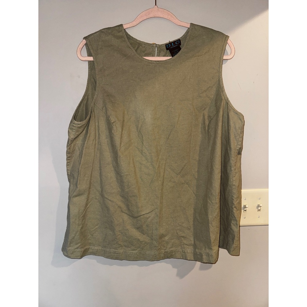 DLG Woman Olive Green Linen Blend Sleeveless Shell Top Plus Size 18W